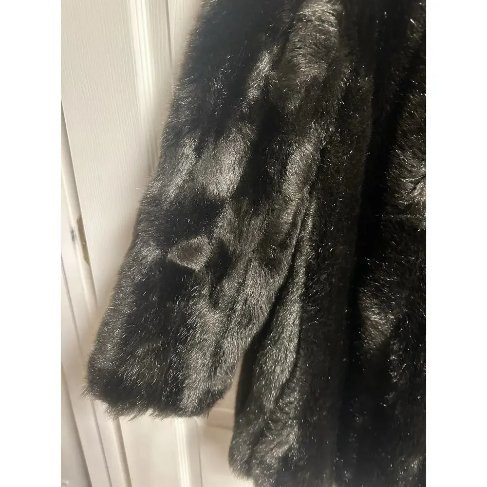 VNT 70s 90s Passport Plush Faux Fox Rabbit Fur Short Jacket Sm 10 Mob Satin 36w - Picture 9 of 15